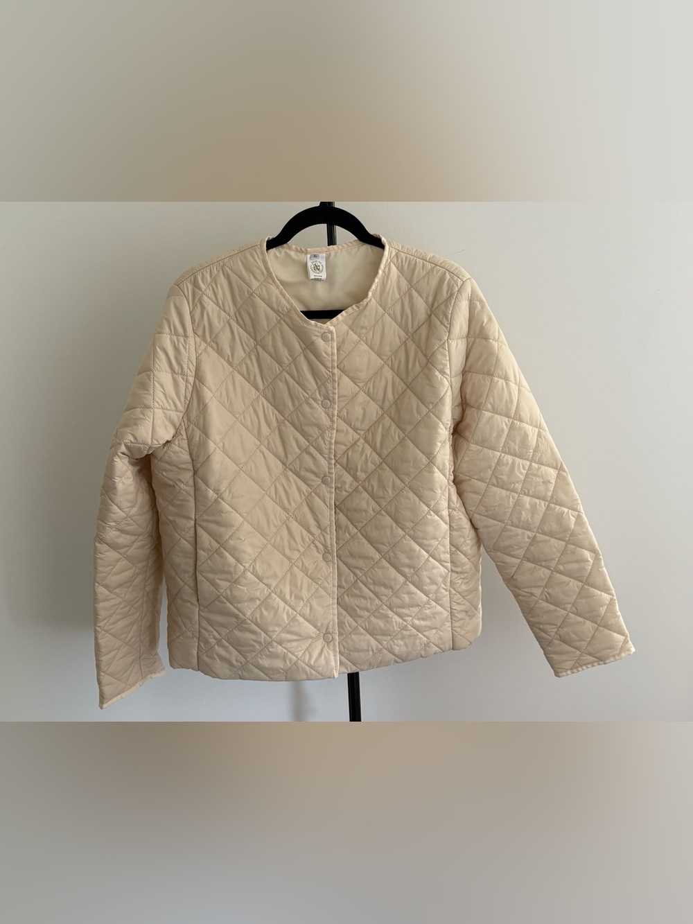 Women's Cream Quilted Crewneck Puffer Jacket